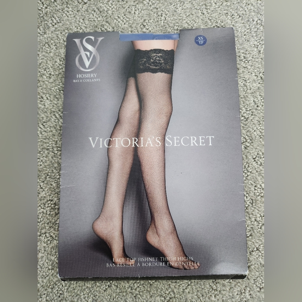 Victoriaโ Secret Hosiery Blue Floral Fishnet Thigh Highs Size XS NWT